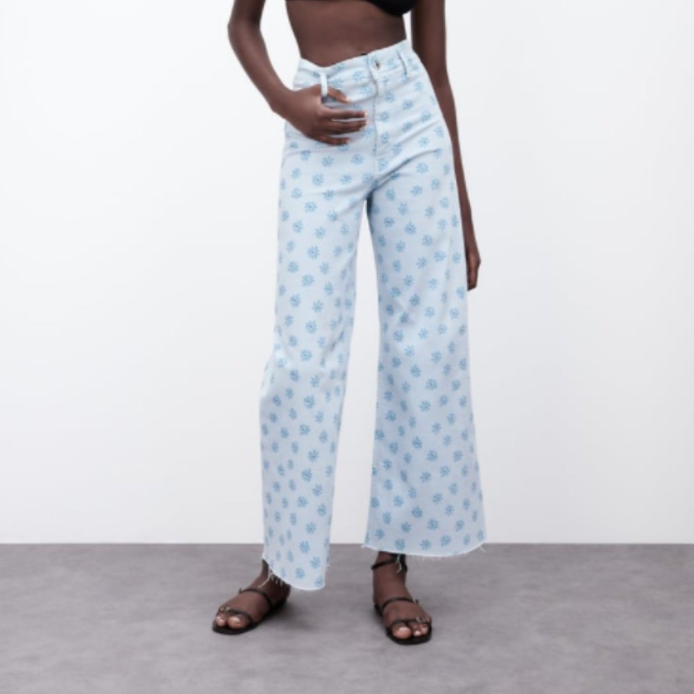 Zara Marine Straight Jeans in Blue Floral